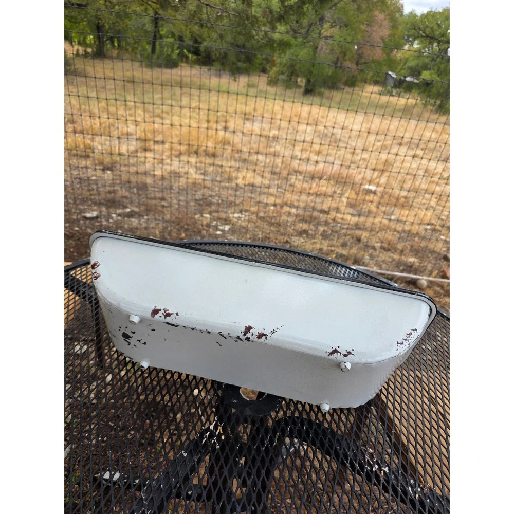 Vintage Enamelware Trough Planter White Black Trim Distressed Farmhouse Basin